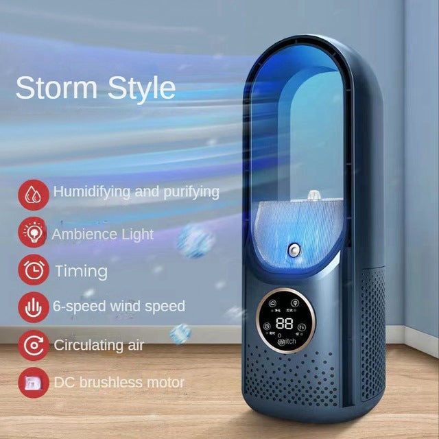 Portable USB Air Cooler Leafless Electric Fan Silent Timer