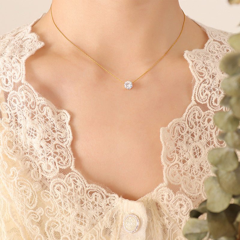 Short Necklace For Ladies Zircon Inlaid Solitaire