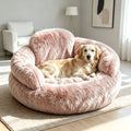 Plush Round Calming Dog Bed with Backrest