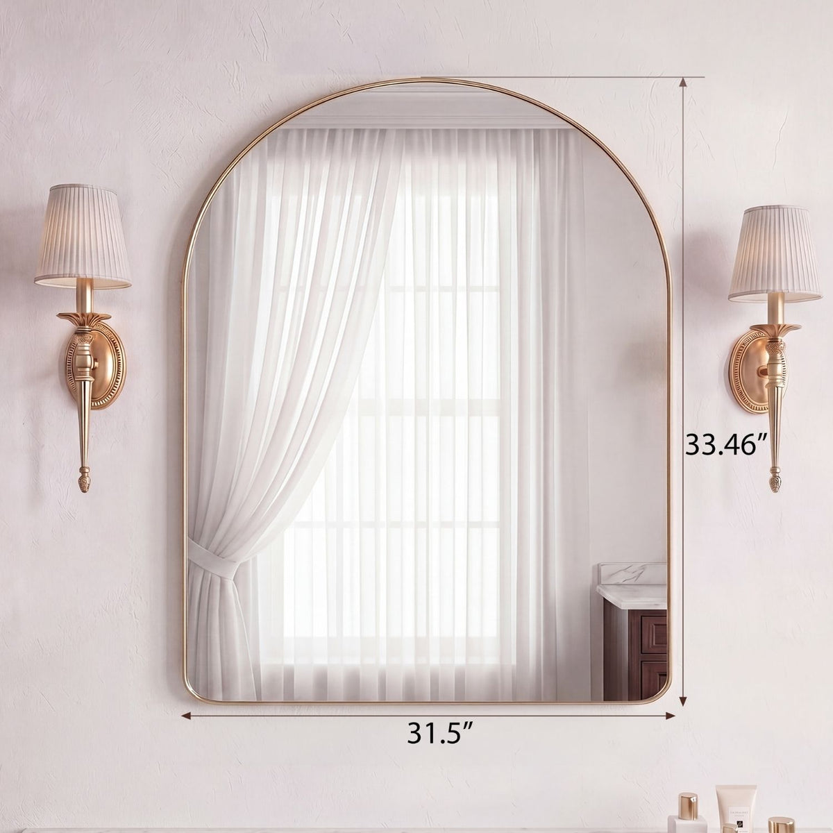 Arched Metal Frame Wall Mirror for Bathroom & Living Room