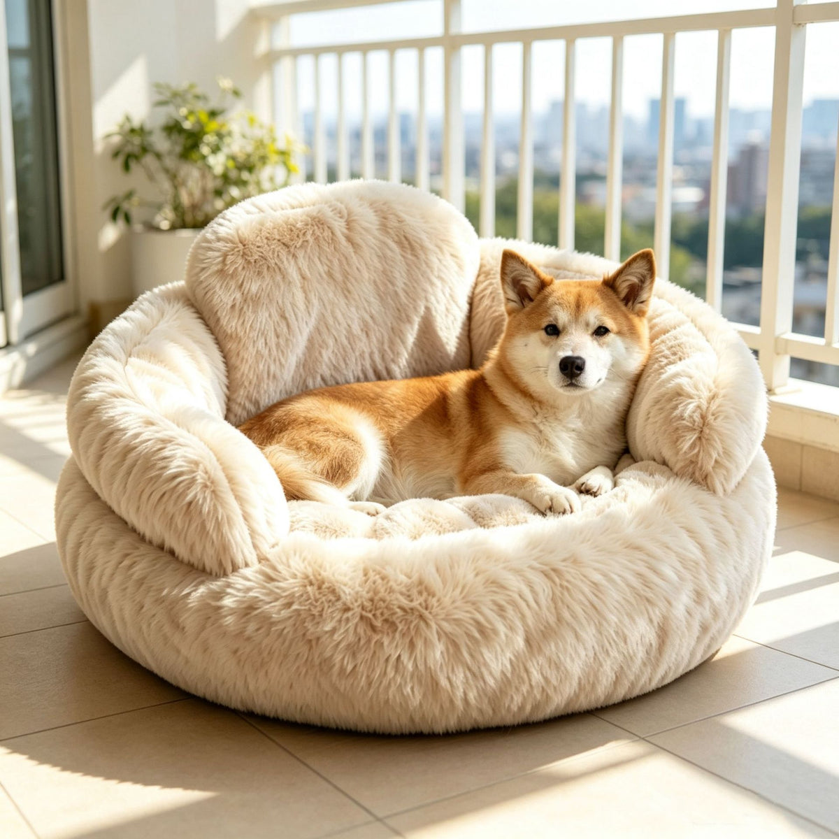 Plush Round Calming Dog Bed with Backrest