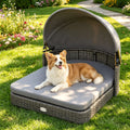 Elevated Rattan Dog Bed with Adjustable Canopy