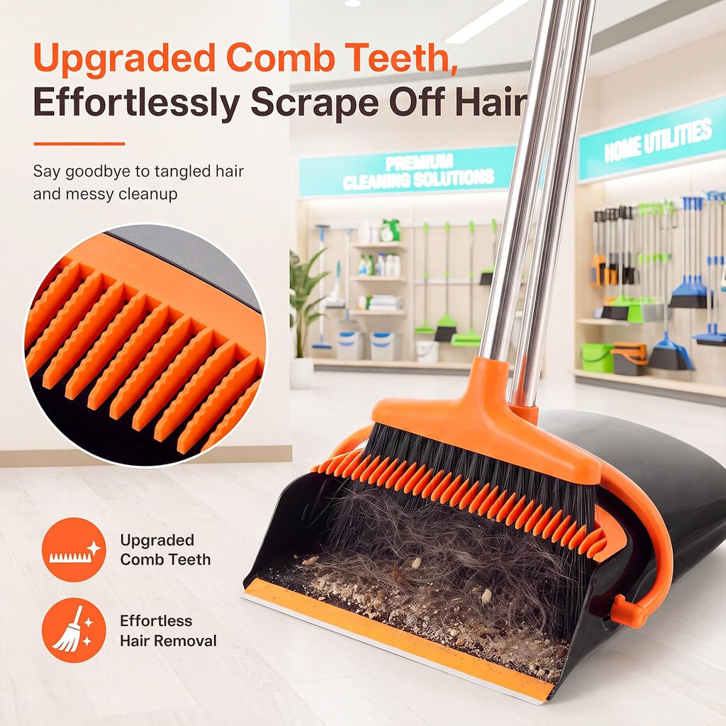 Adjustable Long-Handle Broom & Upright Dustpan Set