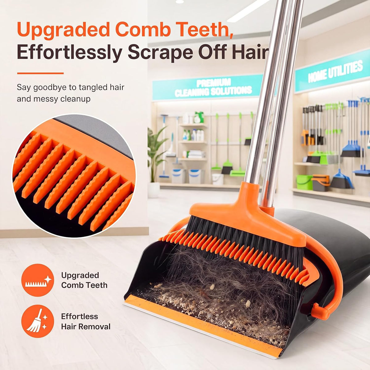 Adjustable Long-Handle Broom & Upright Dustpan Set