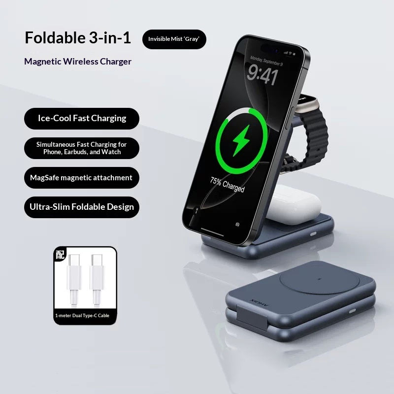 Foldable 3-in-1 Magnetic Wireless Charging Station