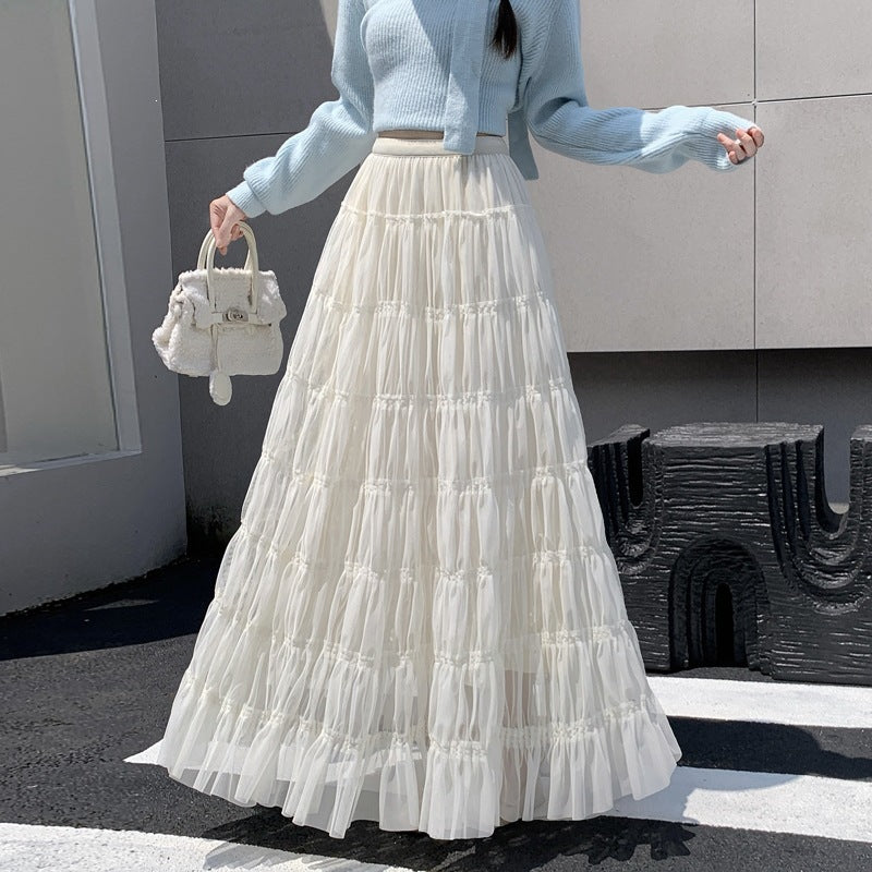 Pleated Tulle Layered Maxi Skirt for Women
