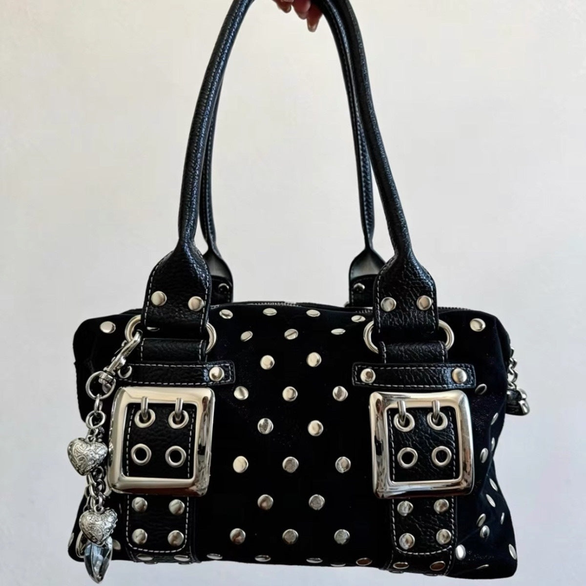 Retro Polka-Dot Rivet Large Capacity Tote Bag