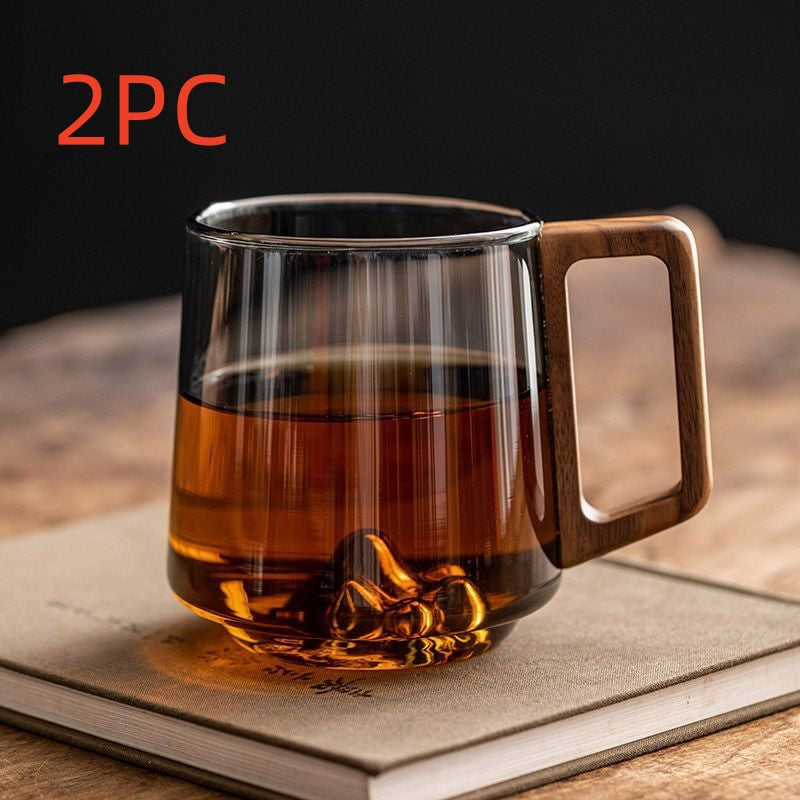 Guanshan Glass Single-layer Side Wooden Handle Drinking Cups