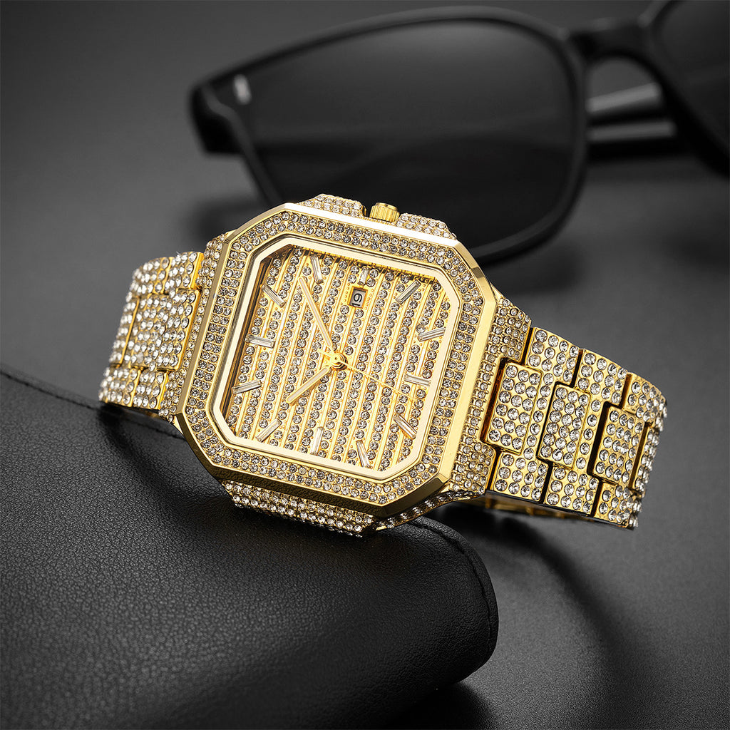Men's Square Crystal-Accent Quartz Watch