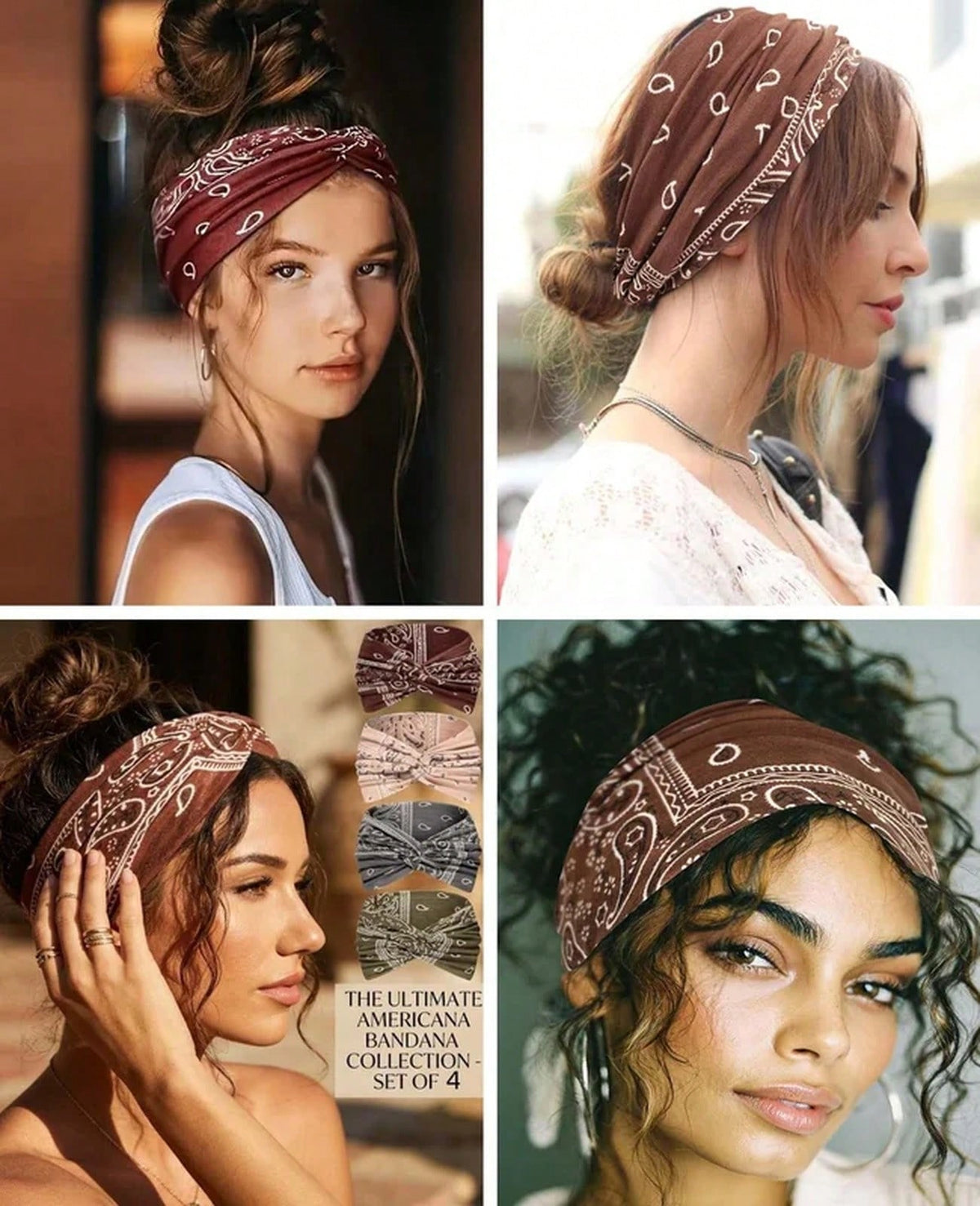 4-Pack Boho Paisley Wide Headbands