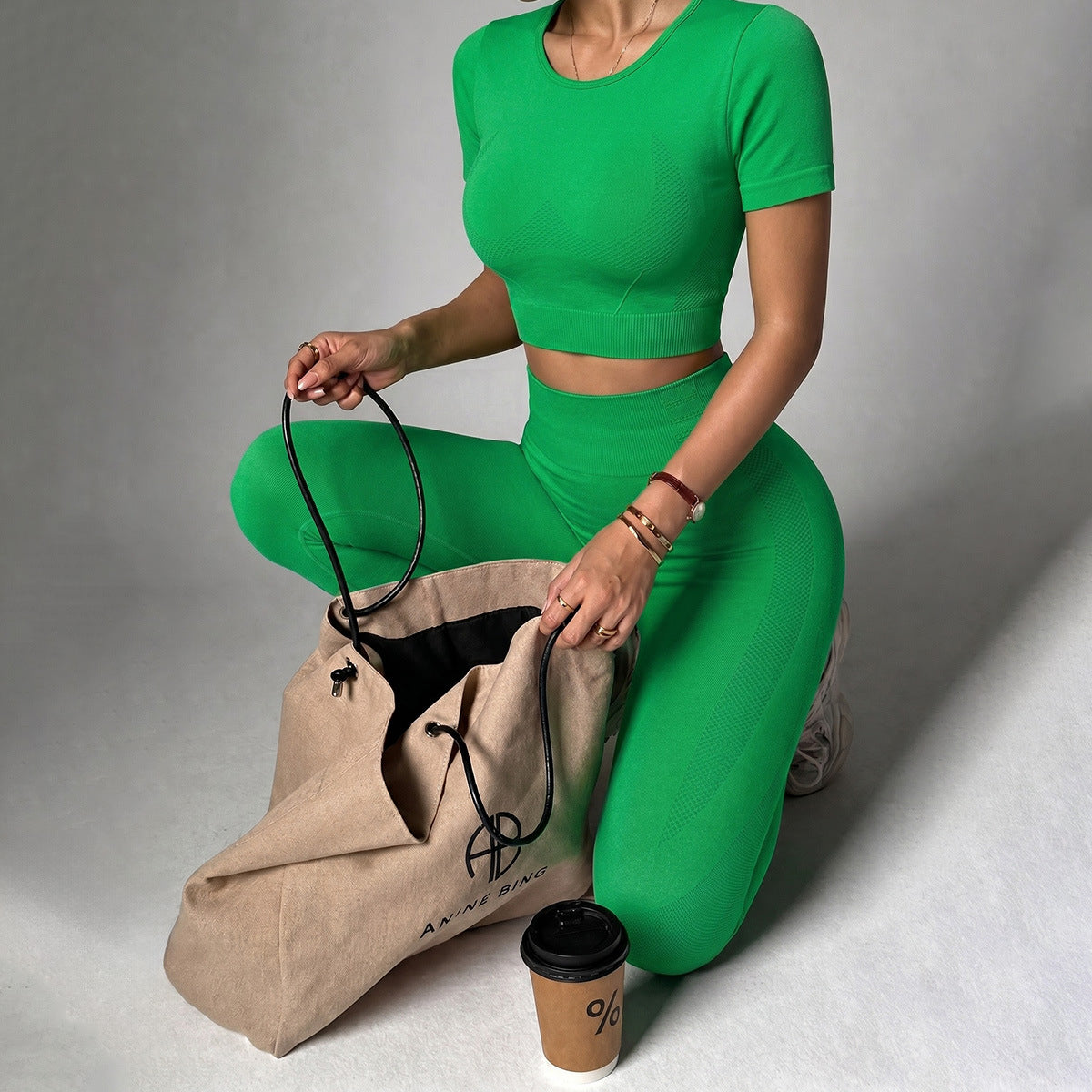 Women's High-Waist Yoga Set – Short Sleeve Top & Leggings