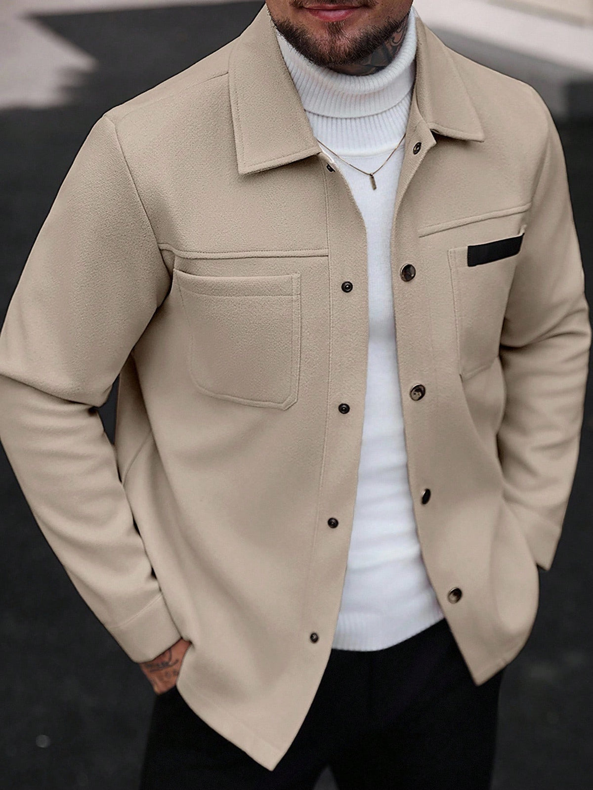 Men's Single-Breasted Wool-Blend Pocket Jacket