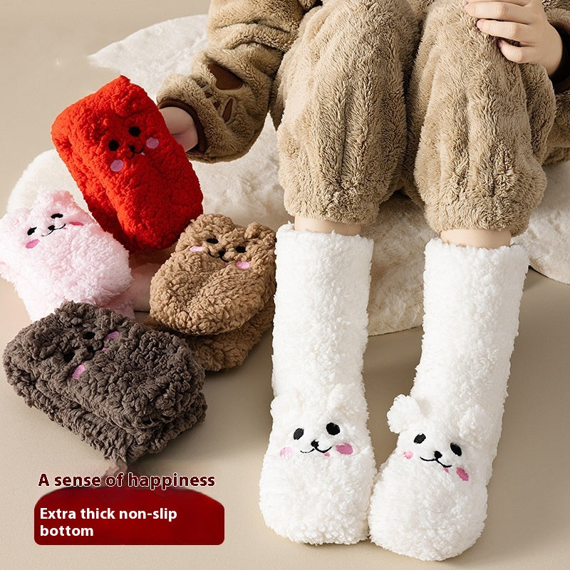Winter Floor Socks Velvet Thicken Warm Coral Cute