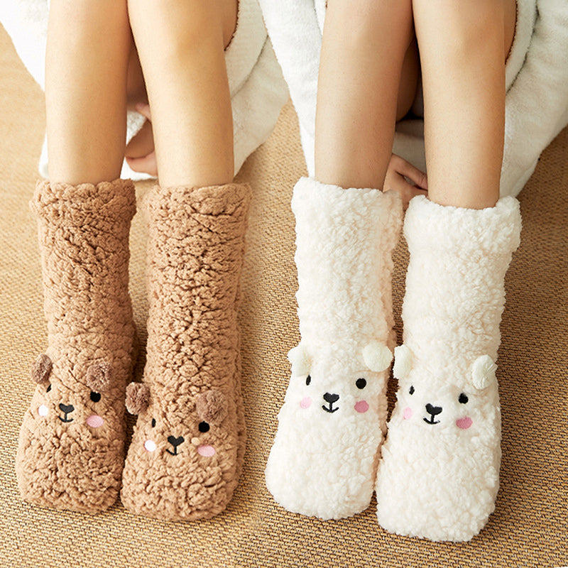 Winter Floor Socks Velvet Thicken Warm Coral Cute
