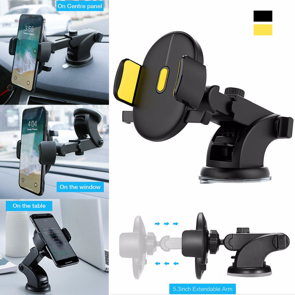 Car Phone Holder Long Rod Telescopic Dashboard Suction Cup