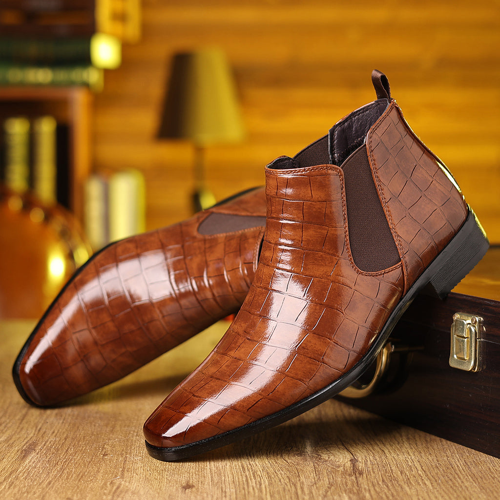 Men's Crocodile-Texture Leather Chelsea Boots