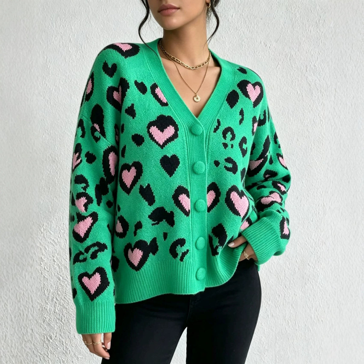 Women's Leopard-Print Knit Cardigan Sweater