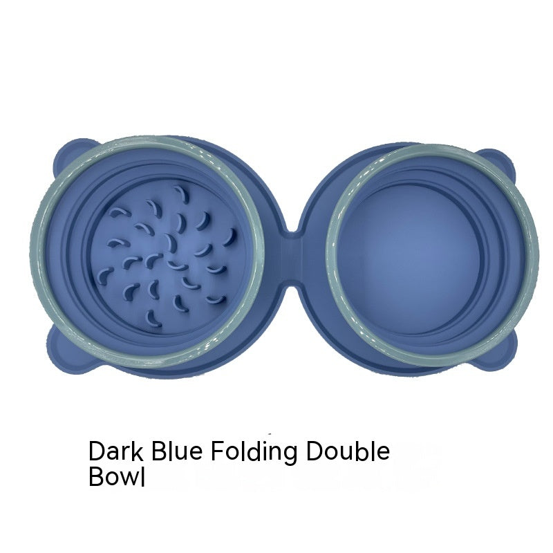 Portable Silicone Double Dog Food Bowls Foldable Non-Slip Cat