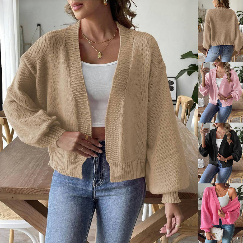 Women's Lantern-Sleeve Cropped Knit Cardigan