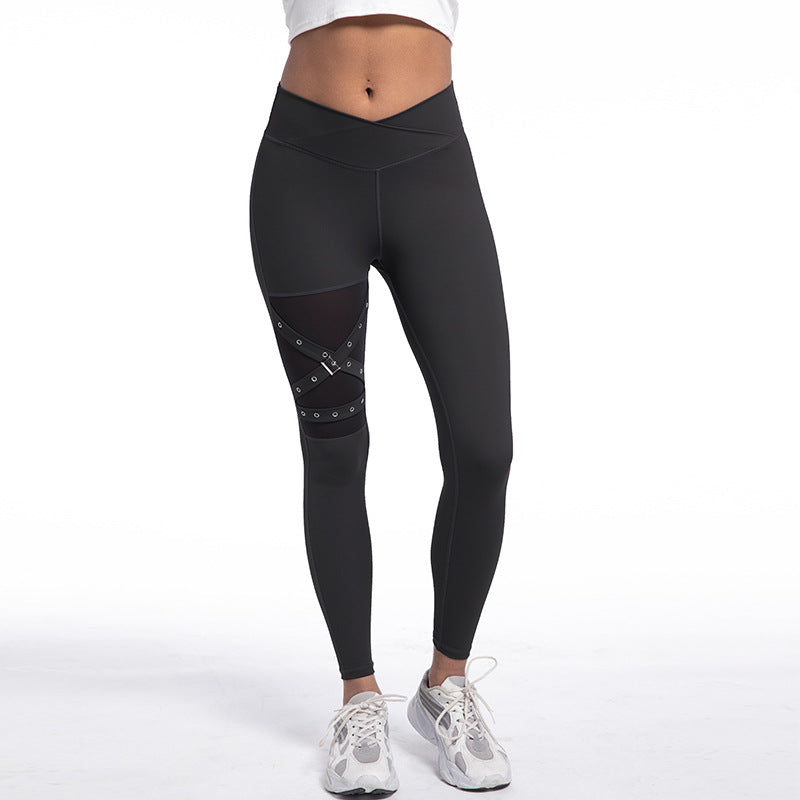 Women's Crisscross Waist Mesh Yoga Leggings