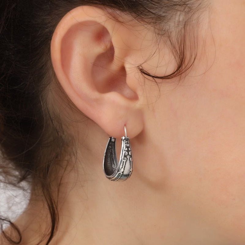 Vintage Carved Pattern Earrings Ladies' National Jewelry