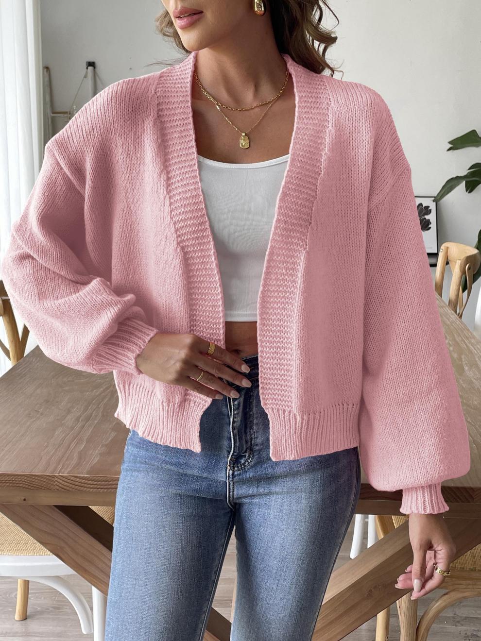 Women's Lantern-Sleeve Cropped Knit Cardigan