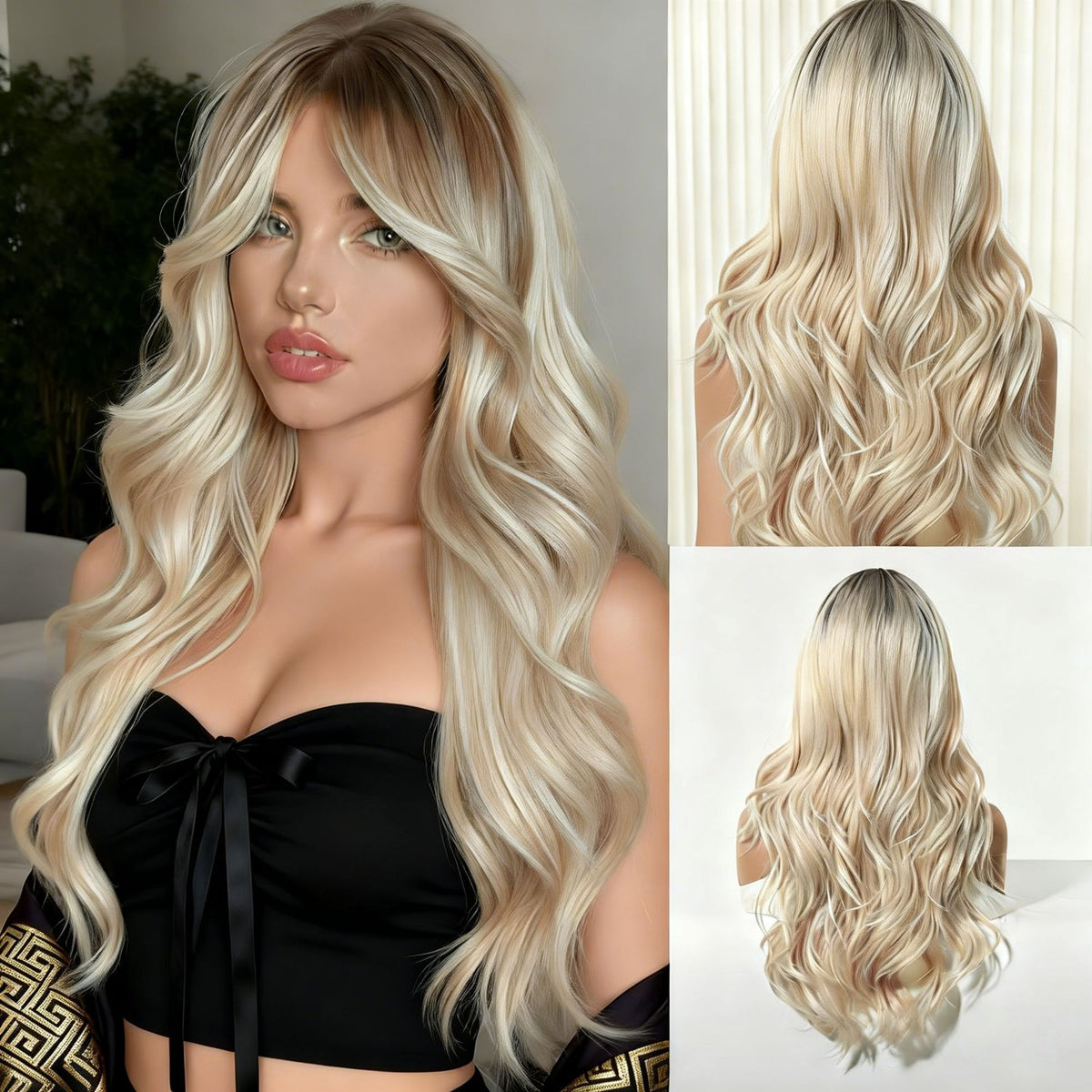 Platinum Blonde Long Wavy Wig 24 Inch