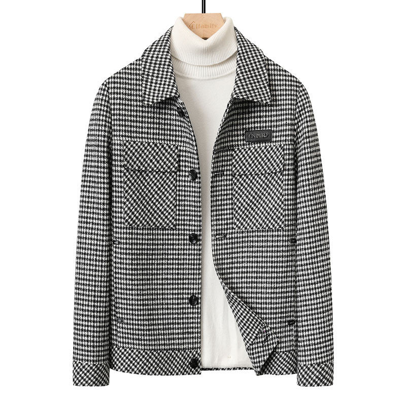 Men's Houndstooth Hooded Casual Jacket