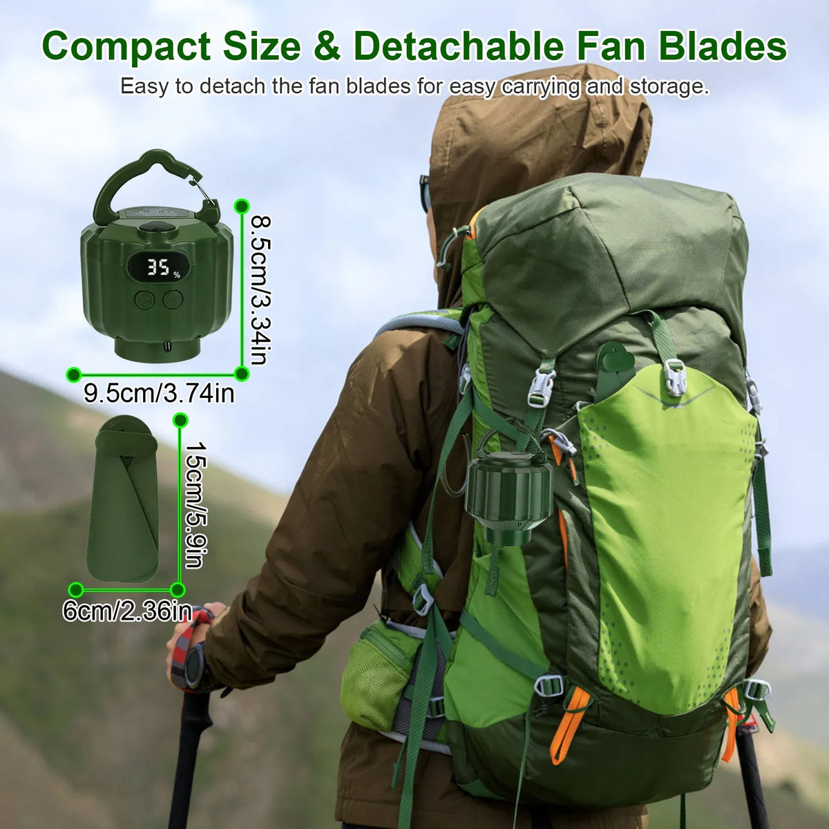3-in-1 Rechargeable Camping Fan with LED Lantern & Power Bank