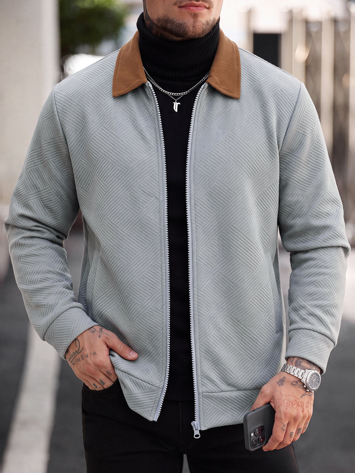 Men's Waffle-Collar Casual Baseball Jacket