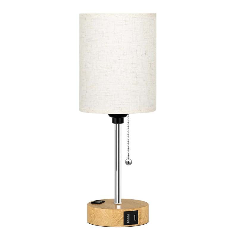 Wood-Grain Fabric Desk Lamp with USB Charging