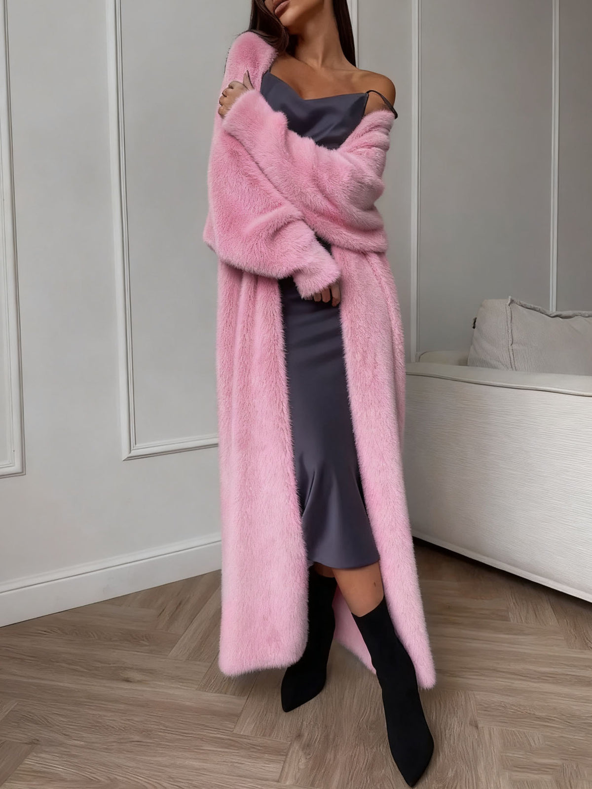Women's Fluffy Faux Mink Long Open-Front Cardigan
