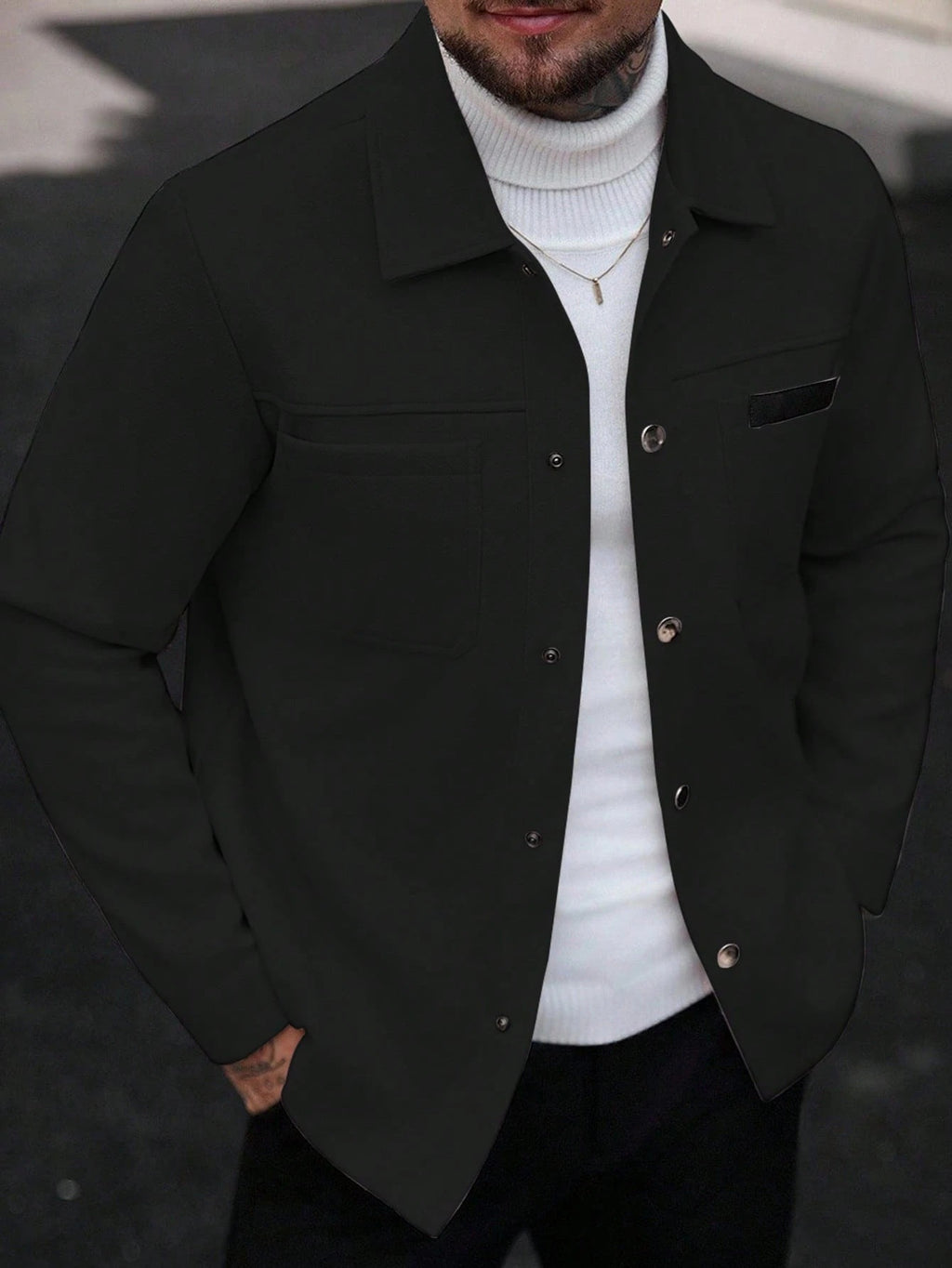 Men's Single-Breasted Wool-Blend Pocket Jacket