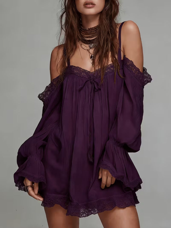 Bohemian Off-Shoulder Lace Mini Dress