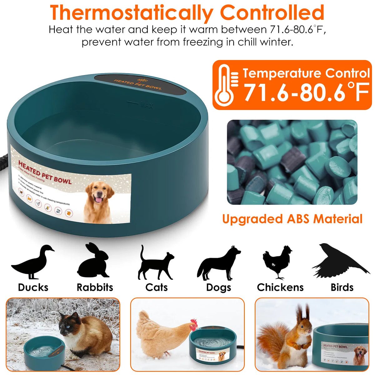 Heated Pet Water Bowl 74oz - Thermostatic Dog & Cat Water Dish