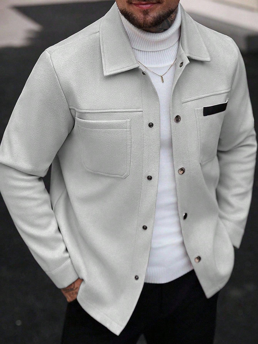 Men's Single-Breasted Wool-Blend Pocket Jacket