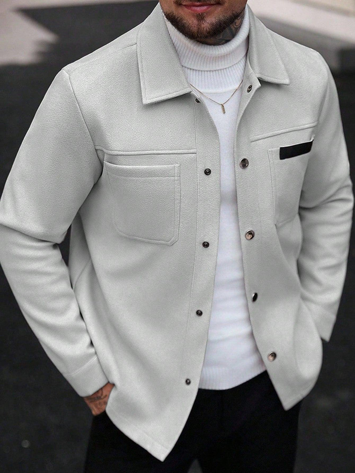 Men's Single-Breasted Wool-Blend Pocket Jacket