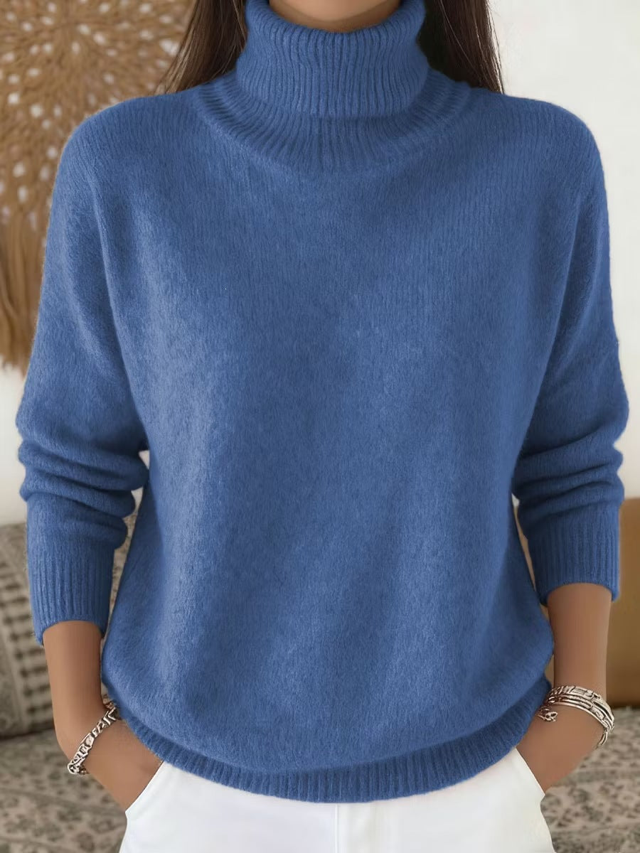 Women's Solid Turtleneck Knit Pullover Sweater