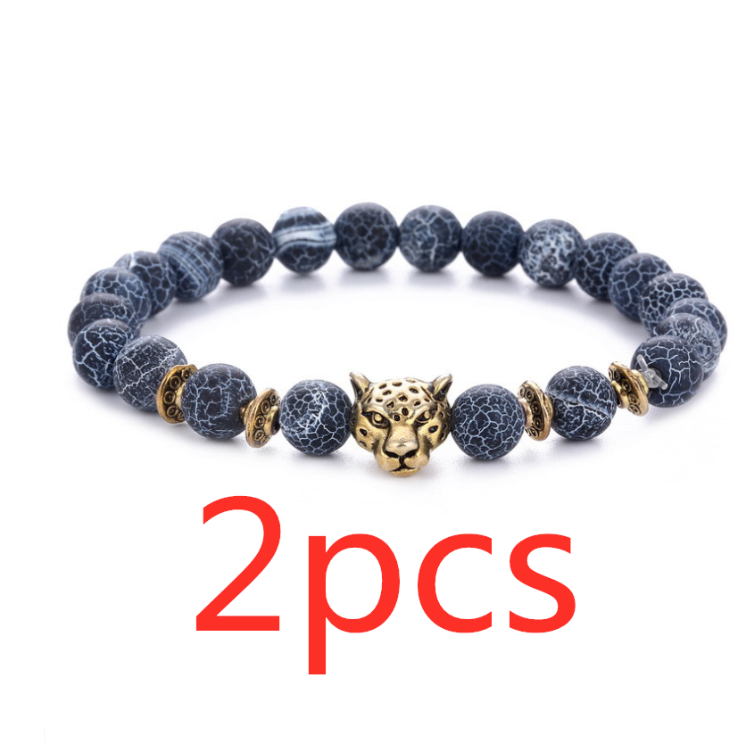 Agate Alloy Leopard Head Beaded Bracelet