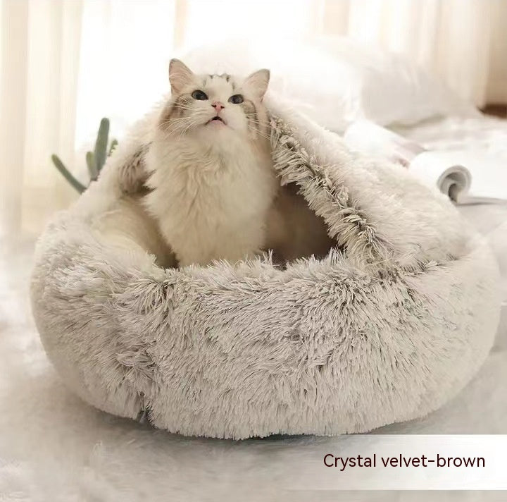 2 In 1 Dog And Cat Bed Pet Winter Round Plush Warm House Soft