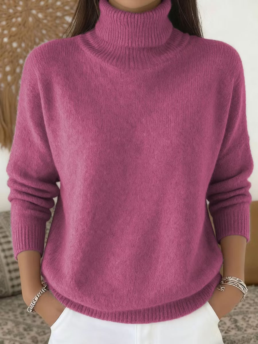 Women's Solid Turtleneck Knit Pullover Sweater