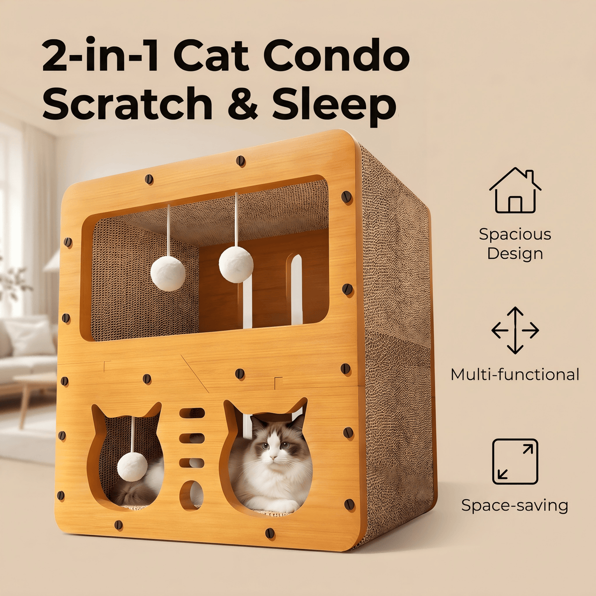 2-in-1 Cat Scratcher House – Double-Layer Cat Bed