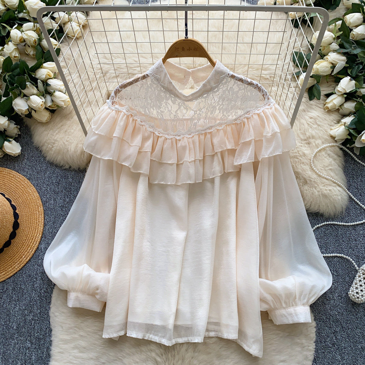 Women's Off-Shoulder Lace Blouse with Lantern Sleeves
