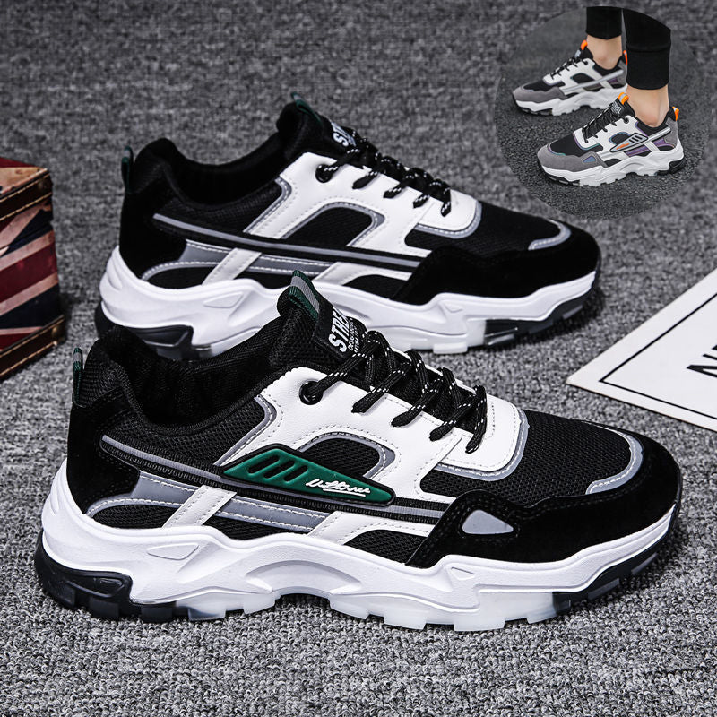 Black White Lace-up Sneakers Men Outdoor Breathable Csual Mesh