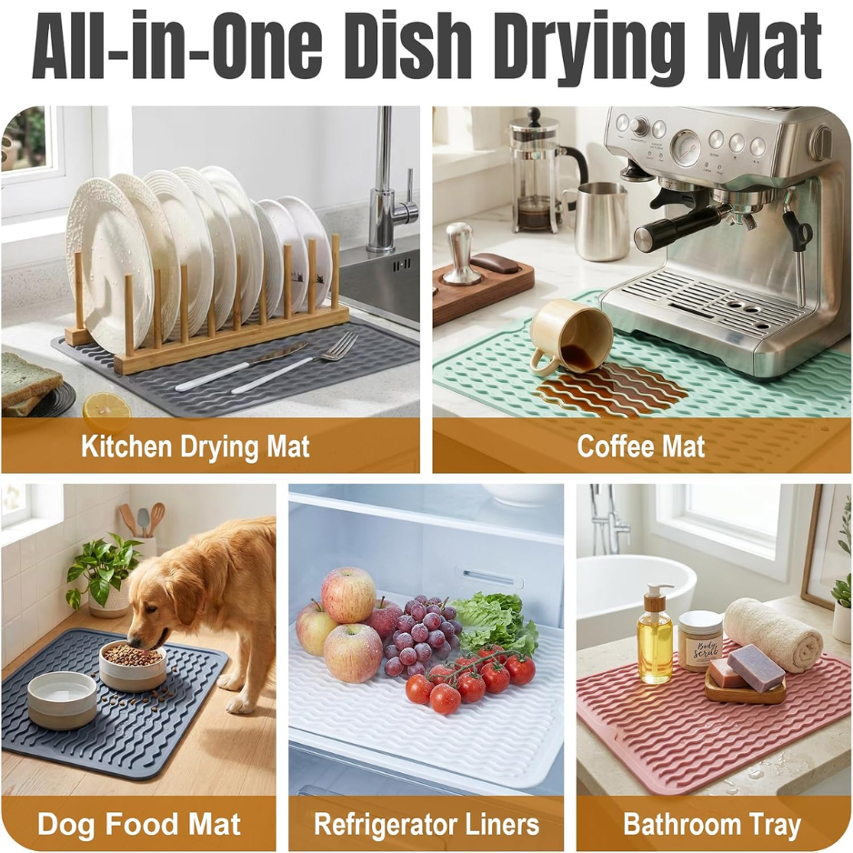 Silicone Dish Drying Mat for Kitchen Counter, 2-Pack