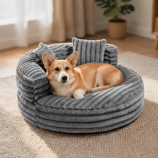 Washable Donut Pet Bed – Plush Cat & Dog Sofa
