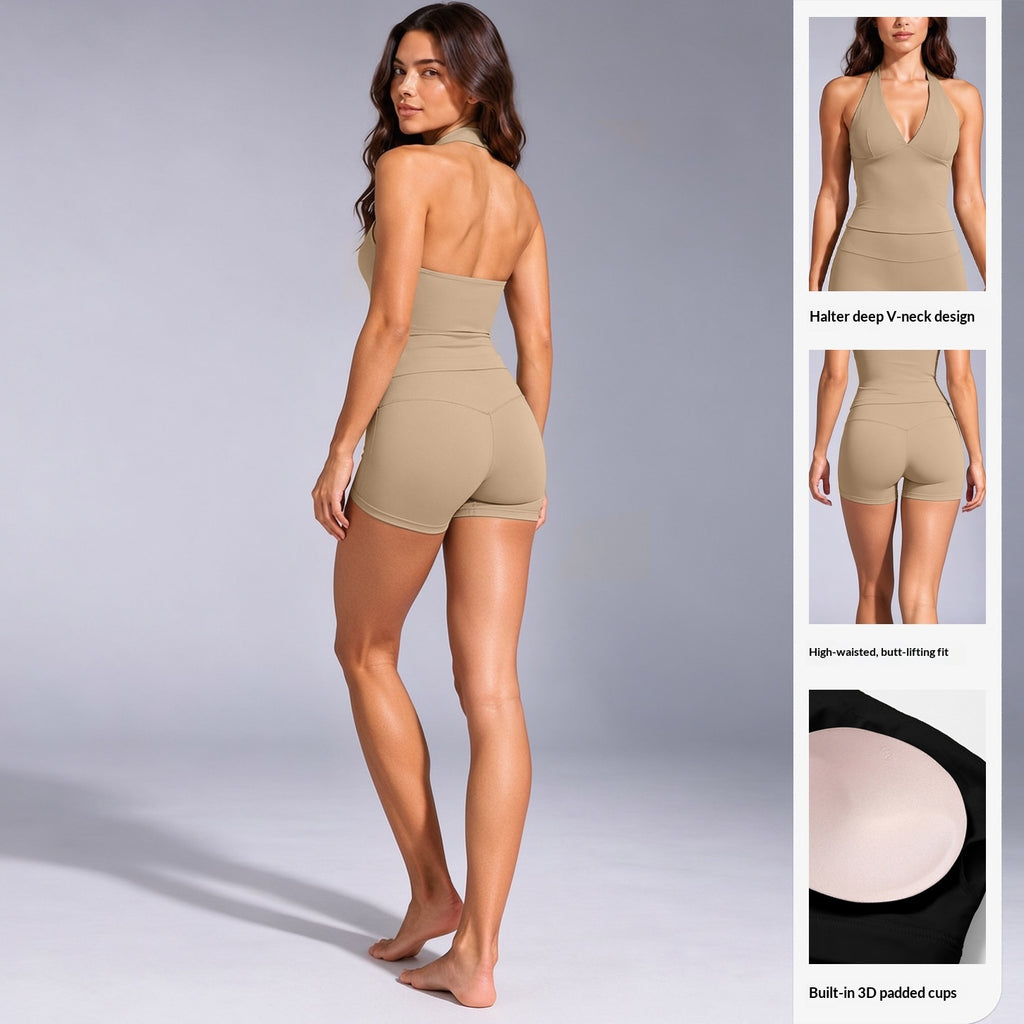 Women's Halter-Neck Yoga Top & Shorts Set
