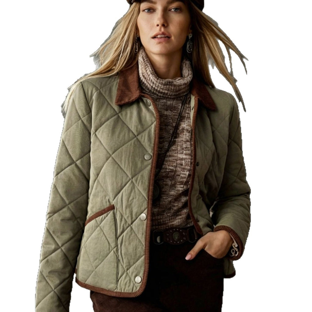 Women's Quilted Jacket with Corduroy Collar