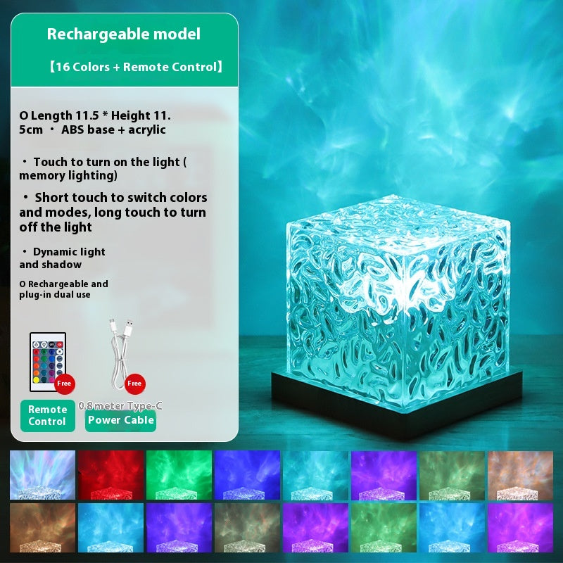Crystal Lamp Water Ripple Projector Night Light Decoration