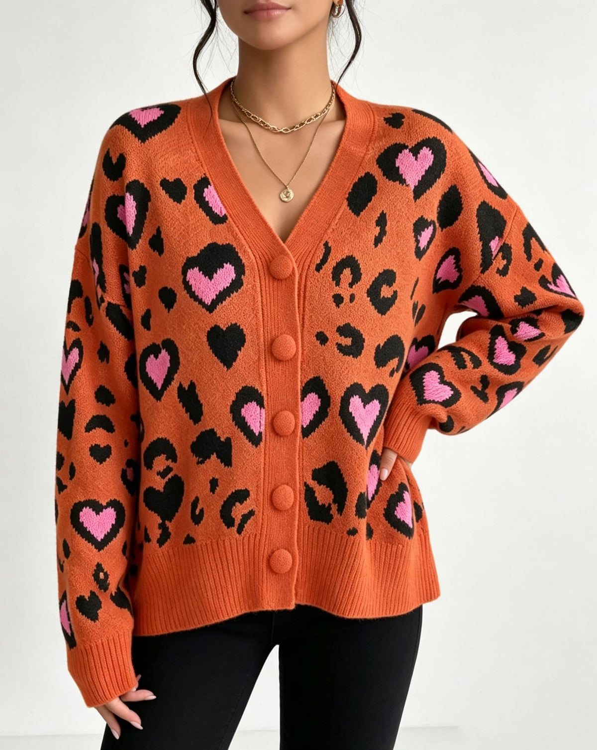 Women's Leopard-Print Knit Cardigan Sweater